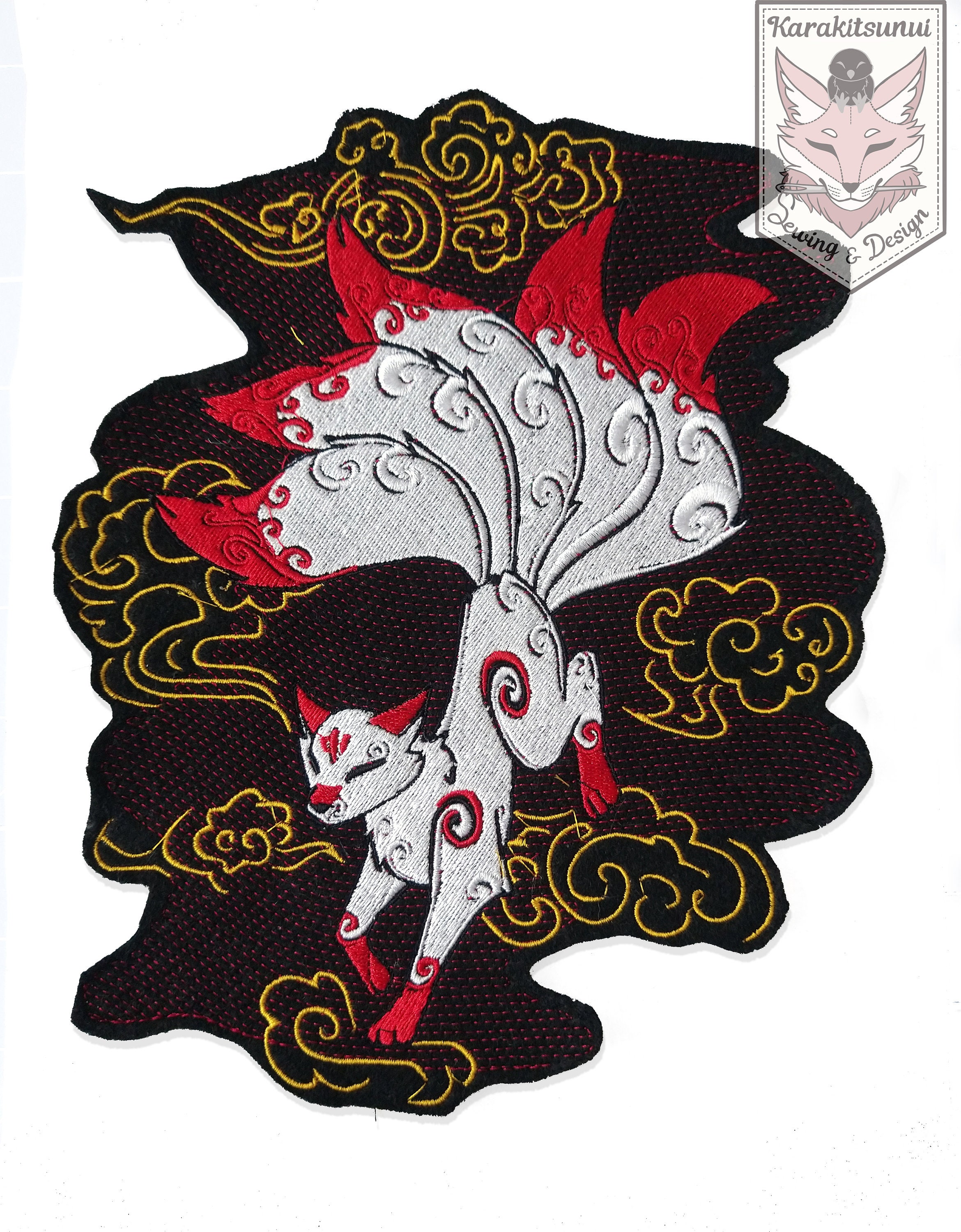 Okami Fox Kitsune - Embroidered Applique Patch - Iron On/sew