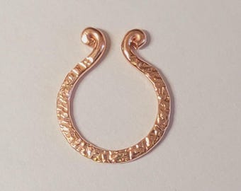 14k Rose gold filled faux septum Shimmer textured Dainty septum jewelry