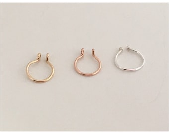 Minimalist Fake Septum Ring, 14k Gold Fill, Non Piercing