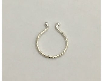 Silver .925 Faux Septum Jewelry Sparkle pattern  Diamond cut Faux Septum Ring 20 Gauge Cheater Jewelry Non Piercing Septum Ring 6 7 8 mm