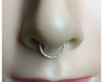 Silver .925 Faux Septum Jewelry Sparkle pattern  Diamond cut Faux Septum Ring 20 Gauge Cheater Jewelry Non Piercing Septum Ring 6 7 8 mm