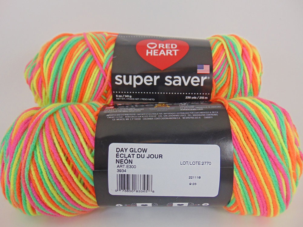 day glow Red Heart Super Saver variegated yarn worsted Etsy