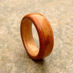 Oak Wooden Ring With Cherry Bands And A Maple Bent Wood Core, Wedding Band, Wedding Ring, Fifth Anniversary