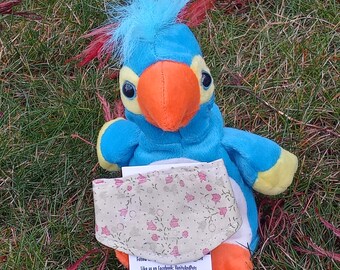 Birdana™ a bandana for bird. Measurements in pictures