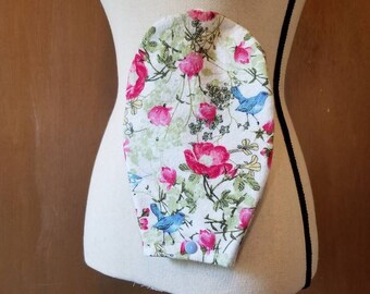 Ostomy Bag Cover, Birds/Flowers, Flannel, Open End, Snap Closure, Colostomy Bag Cover, Stoma Bag Cover, Ileostomy, Urostomy, Pouch Cover