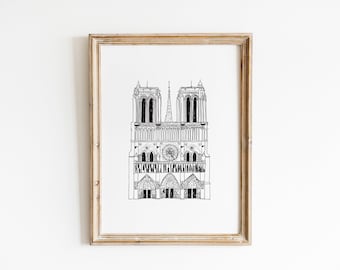 Notre Dame de Paris Illustration, digitaler Download, Paris, Frankreich, Stadt Wahrzeichen Illustration, von Hand gezeichnet