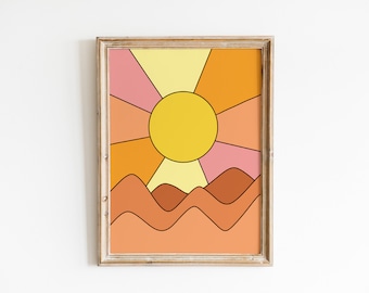 Retro Moderne Sonne Digital Download, Sonnenuntergang, Line Art