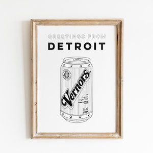 Greetings From Detroit Illustration, Digital Download, Vernors Can, Detroit, Michigan, Pop Can