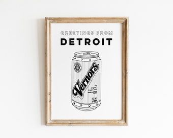 Grüße aus Detroit Illustration, digitaler Download, Vernors Dose, Detroit, Michigan, Pop Can