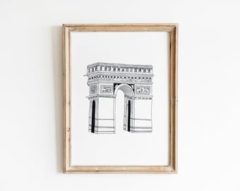 Arc De Triomphe Illustration, Digital Download, Paris, France, City Landmark Illustration, Hand Drawn