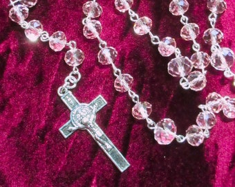 Crystal Lutheran rosary, pink crystal rondelles, Longworth prayer beads, 704