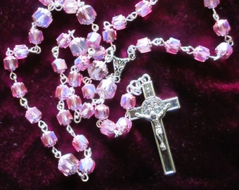 Pink Lutheran rosary, Czech Cathedral beads, Longworth pattern, 941