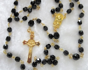 Black crystal Catholic rosary, 436