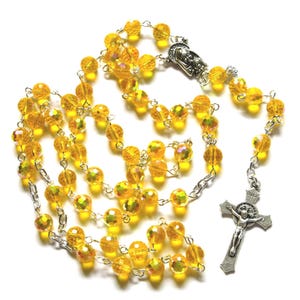 Yellow Catholic rosary, faceted 8mm larger beads, 440