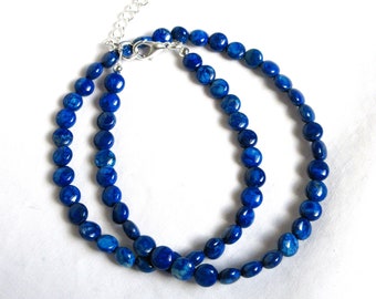 Dark blue lentil choker, 16" adjustable beaded necklace, minimalist jewelry, 886