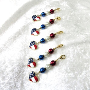 American flag zipper pulls, patriotic, military funeral gift, Veteran&#39;s red white blue heart party favors, purse dangles Set of 5 pulls, 9-2