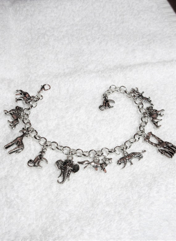 Zoo Animal Charm Bracelet Zinc Alloy Pewter Charms Adjustable From 7 to 8 Monkeys Giraffes Camel Elephants and More 240 Etsy