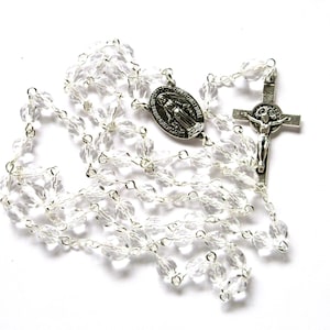 Clear crystal Catholic rosary, 5 decade standard size First Communion or Confirmation gift, traditional rosary, 408
