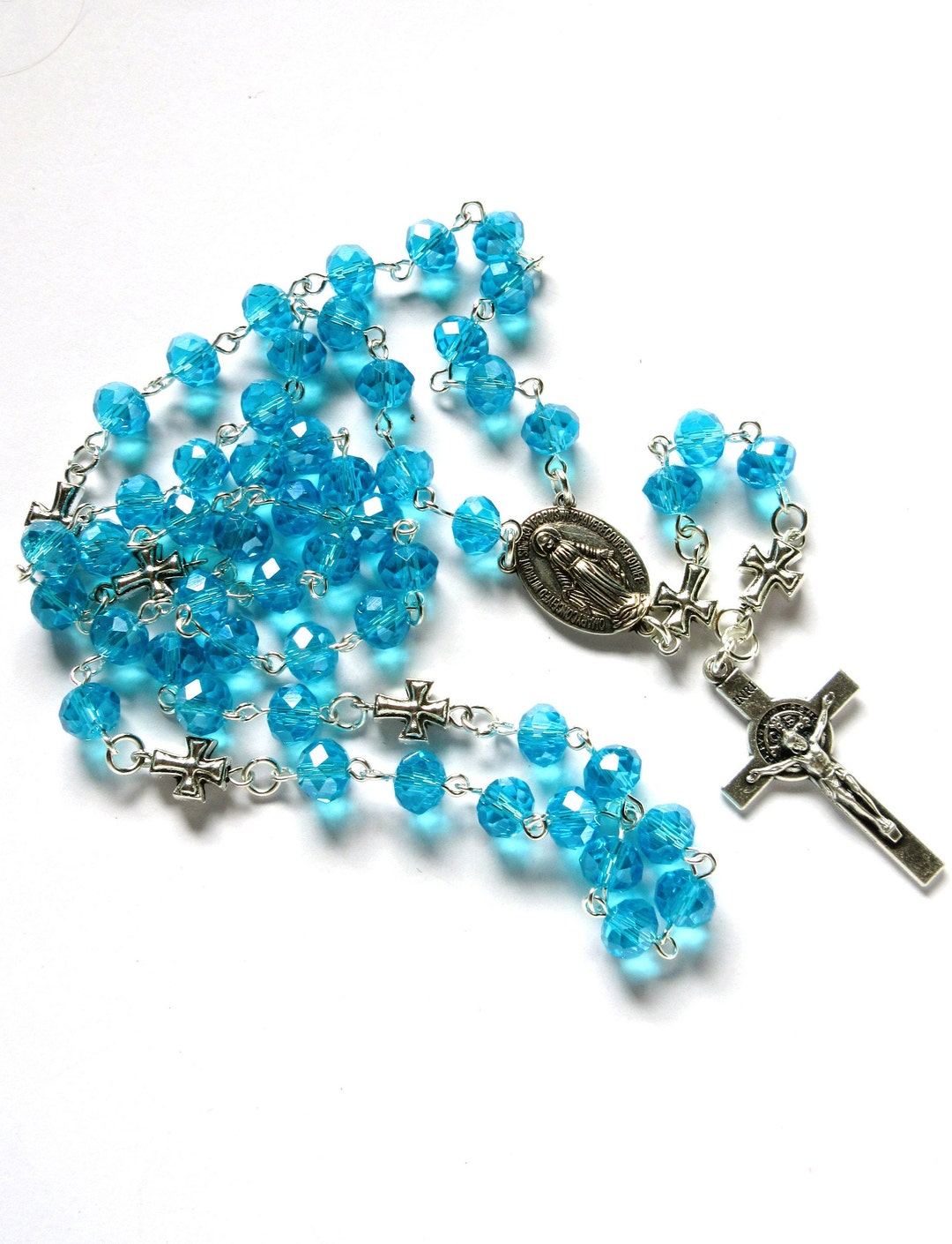 Aqua Blue Catholic Crystal Rosary 5 Decades 648 Etsy
