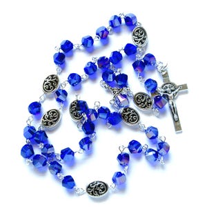 Medium blue Lutheran rosary, spiral faceted AB twist beads, Longworth prayer beads, 588