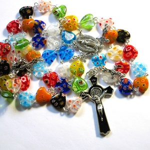 Millefiori hearts Catholic rosary, extra large multicolor prayer beads, 650
