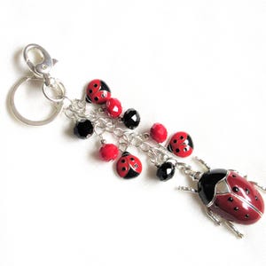 Big ladybug keychain, ladybug purse dangle, 5&quot; insect key chain, 4 ladybugs, 167