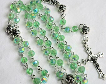 Light green AB crystal Catholic rosary, 5 decades, 206