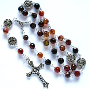Anglican rosary, brown earth tone faceted agate prayer beads, 921