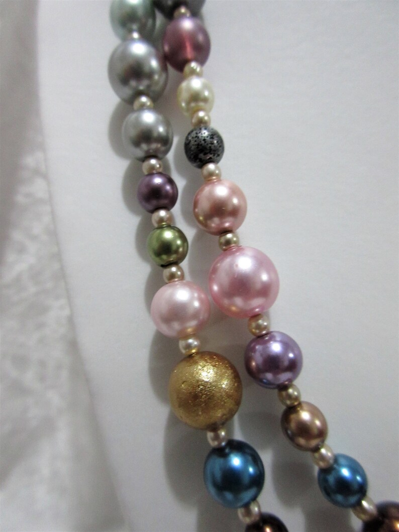 also use as wrap bracelet B-27 mixed colors 1 or 2 strands 40 pearl necklace /& 1 earrings Multicolored glass pearl jewelry set