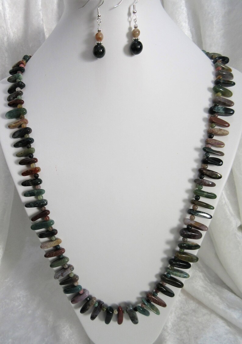 multicolored gemstone daggers 29 long necklace with 1 earrings F-8 earthtones Fancy Jasper gemstone jewelry set