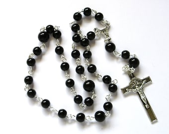 Black  Anglican rosary, Protestant, Episcopal, Methodist prayer beads, 871