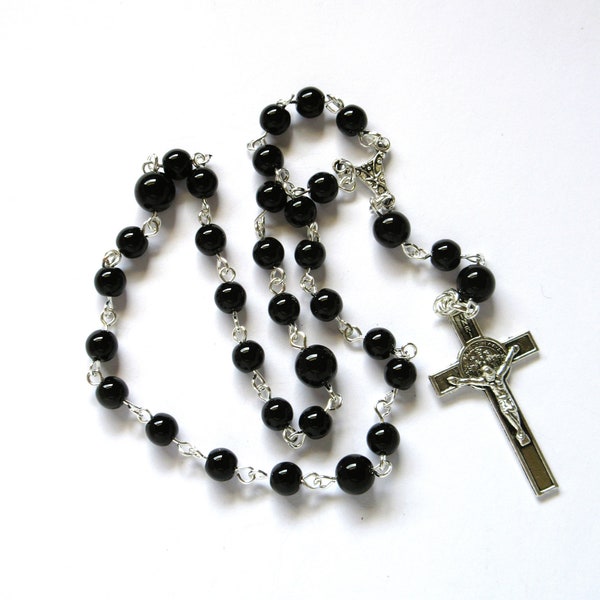 Black crystal Anglican rosary, Protestant, Episcopal, Methodist prayer beads, 871