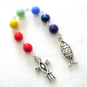 Unitarian Universalist, UU 7 principles prayer beads, solid colors, cross and fish, 810