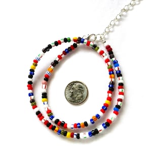 Czech multicolored choker, striped seed beaded 16 inch adjustable necklace, 876