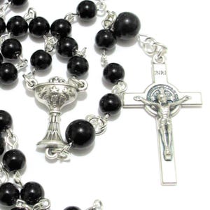 Black crystal First Communion Catholic rosary for boys, 536