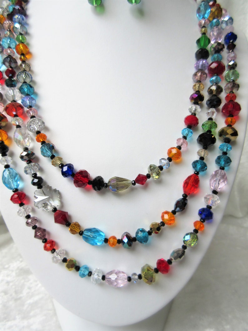 Mixed jewel tones 60 inch jewelry set with crystals and glass Etsy