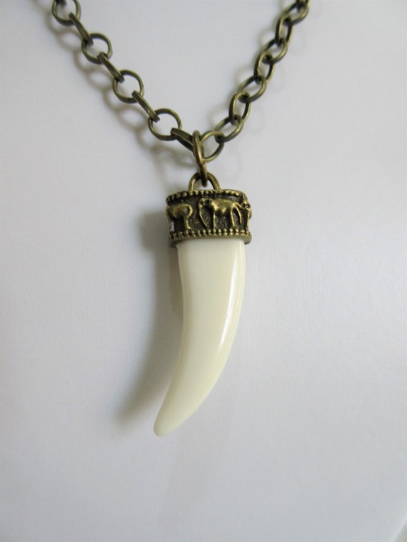 Elephant Tooth Necklace Acrylic Pendant On A 24 Brass - Ivory Tusk Pendant Necklace