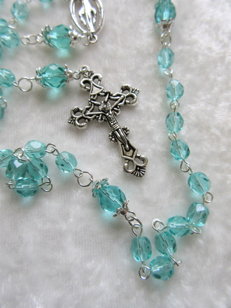 Aqua blue Catholic rosary 5 decades religious gift rosary Etsy