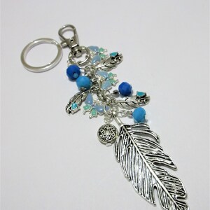 Feathers and Butterfly Keychain, Purse Dangle, Bag Charm, Blue and ...