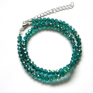 Emerald green AB choker, 16&quot; faceted transparent 6x4mm rondelles, adjustable, 580