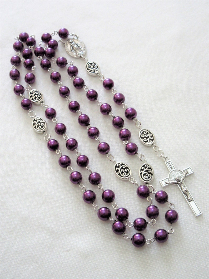 Dark purple Catholic rosary 5 decade religious gift 7mm Etsy