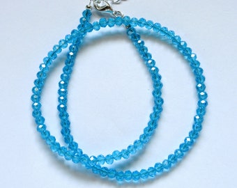 Aqua blue AB choker, 16" adjustable necklace, tiny beads, 502