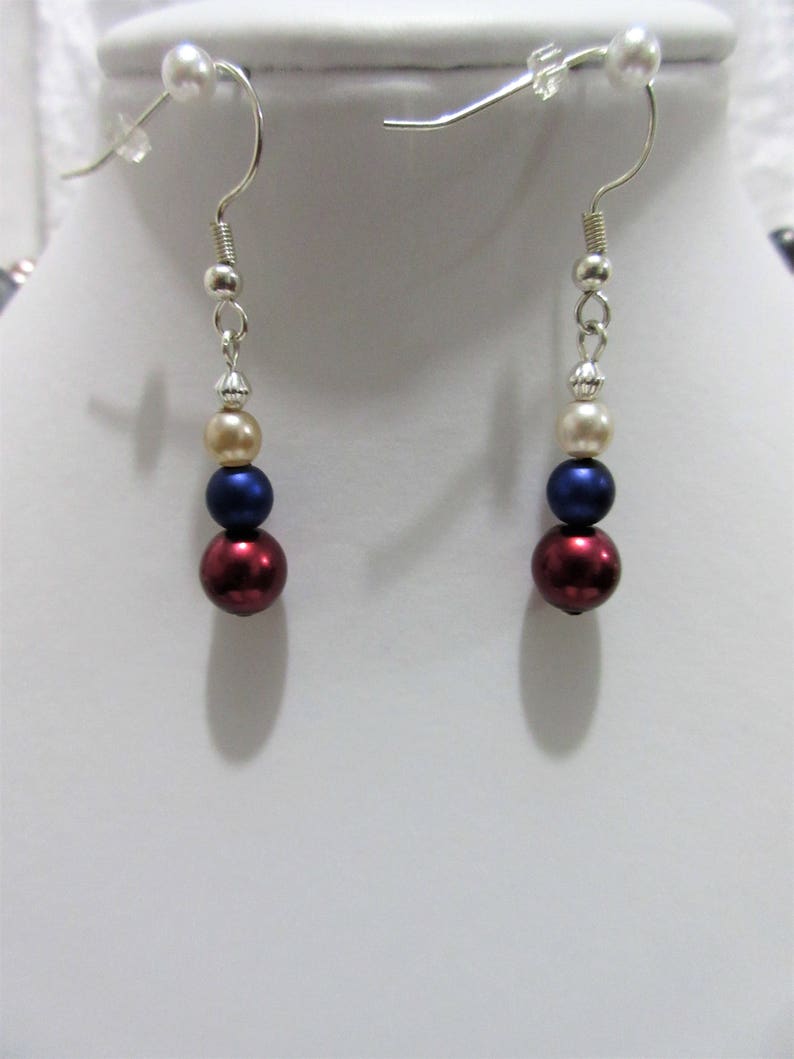 also use as wrap bracelet B-27 mixed colors 1 or 2 strands 40 pearl necklace /& 1 earrings Multicolored glass pearl jewelry set