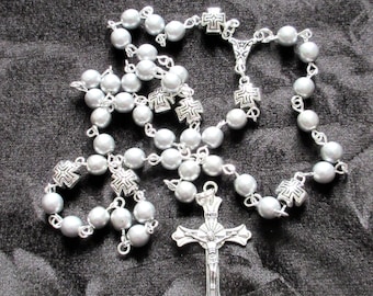 Gray Lutheran rosary, silver gray Czech glass beads, unisex gift, Longworth Lenten pattern, 823