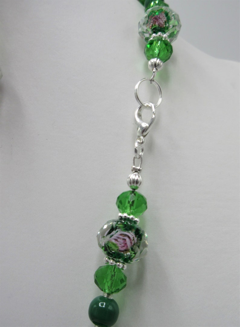 19 lampwork necklace set with 34 earrings 234 Green gold sand lampwork with solid core and green crystals jewelry set