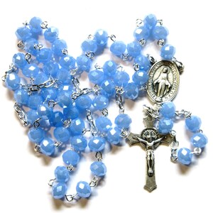 Cornflower blue Catholic rosary, Italian made crucifix and Miraculous medal, 289
