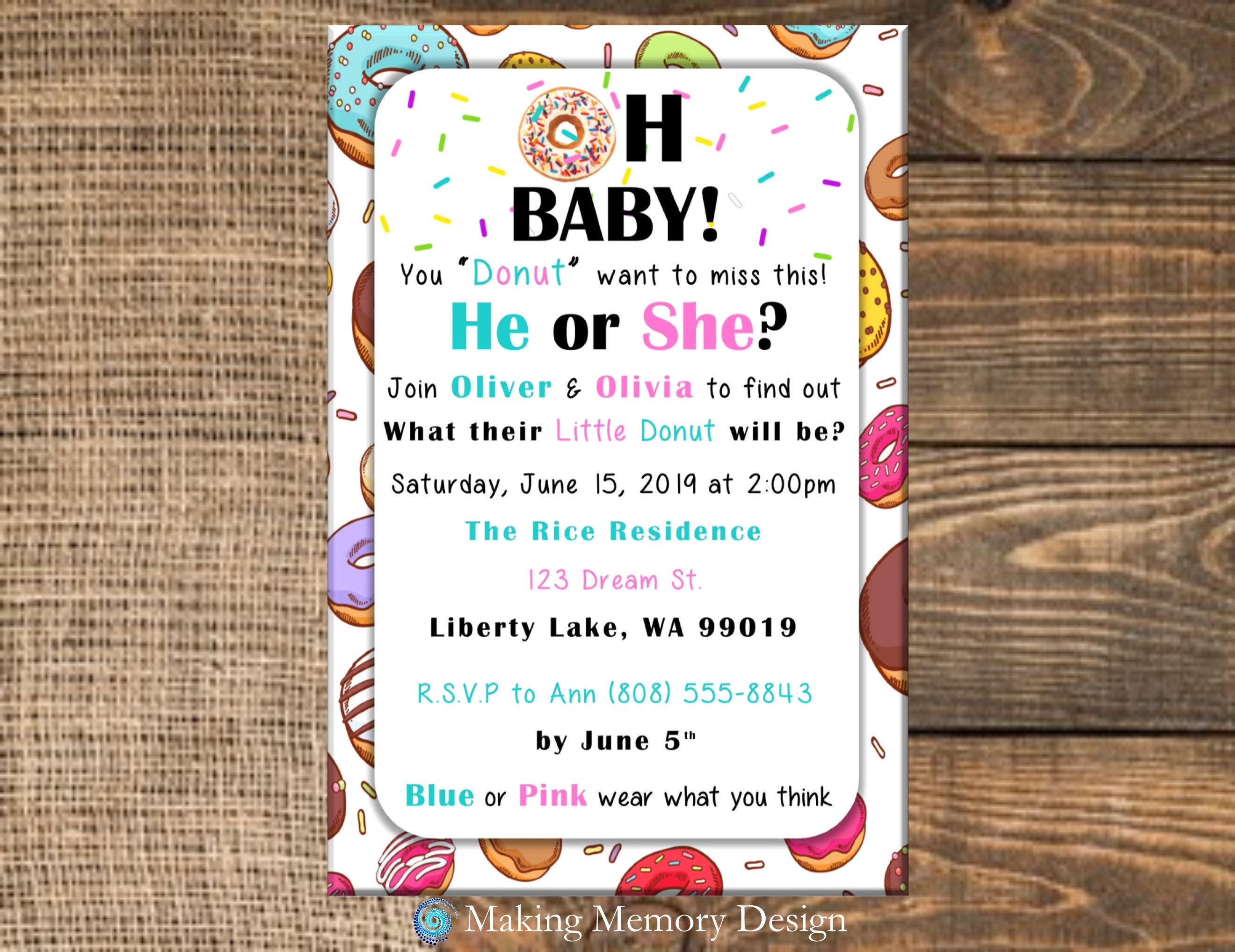Donut Gender Reveal Invitation Etsy