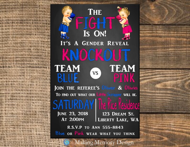 Baby Boxing Gender Reveal Invitation Etsy