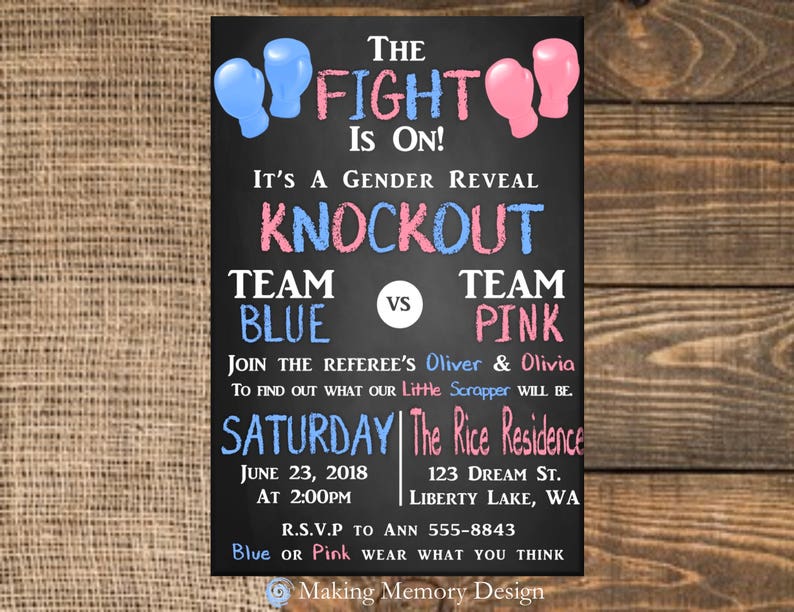 The Fight is on Boxing Gender Reveal Invitation Etsy