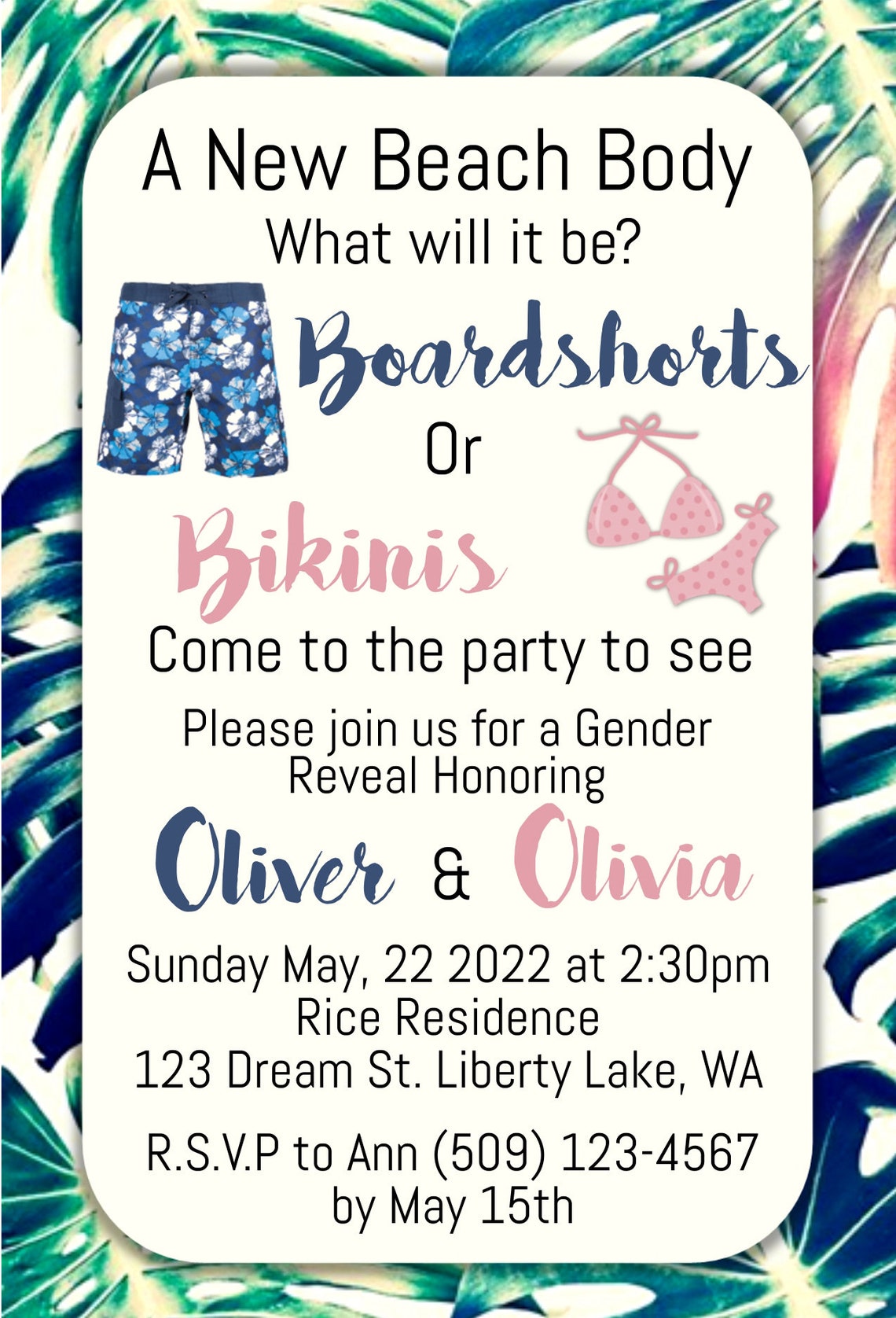 Boardshorts or Bikinis Gender Reveal Baby Shower Invitation Etsy